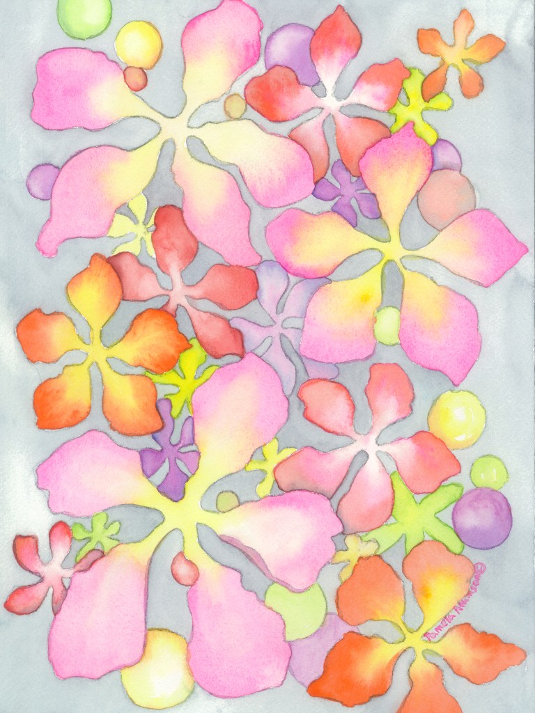 Watercolor, Moon Moss #4,©2018, Pamela Atkinson, Pam Atkinson, pamelaatkinson.net, painting, Energy, Flowers, Beauty, Visual Arts, Southern CA