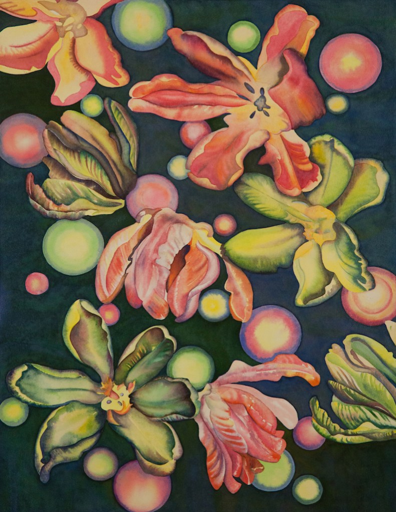 Pamela Atkinson, "Tulip Moon", Watercolor, 30″x 22″, ©2018